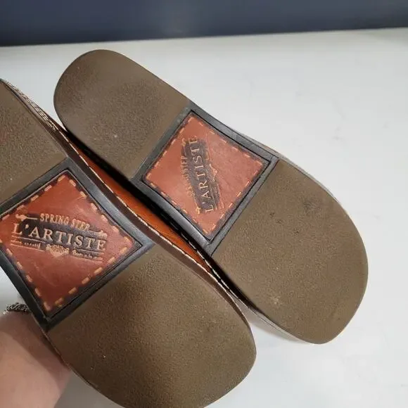 L'Artiste by Spring Step Embossed Leather Clogs Chino Size 41 - Picture 7 of 10